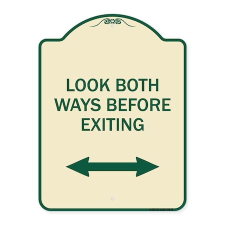 Signmission Look Both Ways Before Exiting W/ Bidirectional Arrow Heavy-Gauge Alum, 24" H, 18" L, TG-1824-23879 A-DES-TG-1824-23879